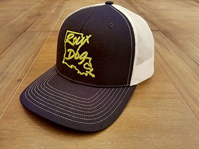 Roux Dog Logo Mesh Back Cap -- Navy/Chartreuse